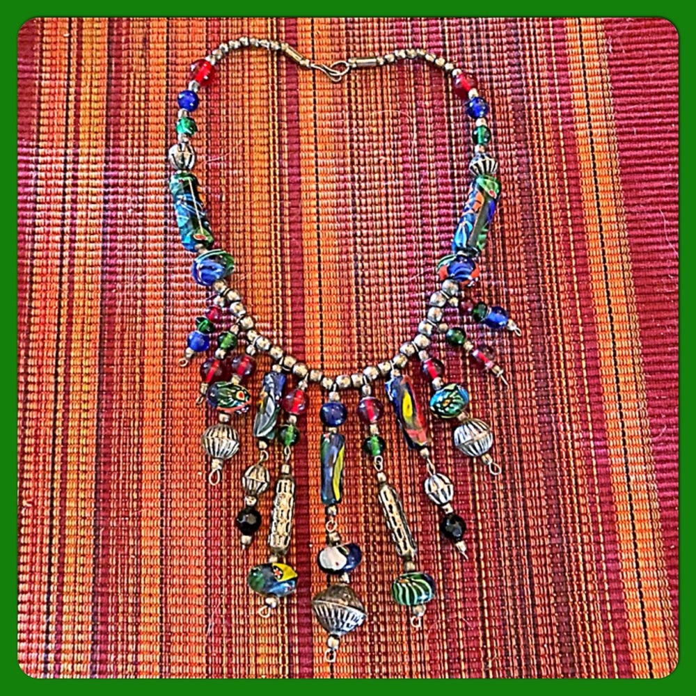 💐VTG Kashmiri Indian Trade Handbeaded Necklace💐 - Picture 3 of 5